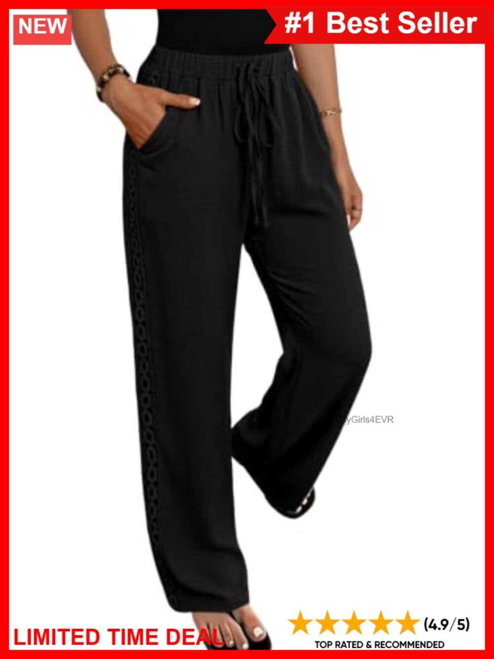 Wide Leg Palazzo Pants 100% Cotton High Waisted Drawstring Summer